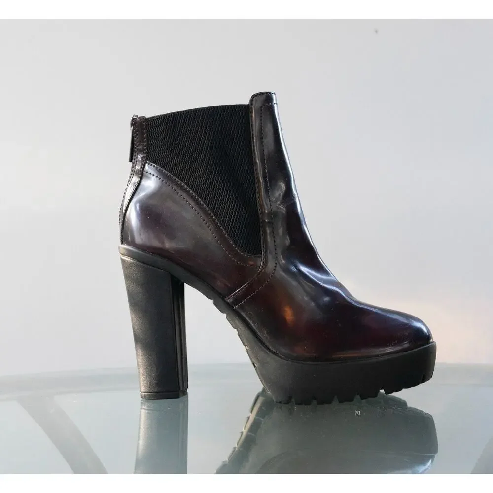 Steve Madden Amandaa Burgundy Lug Bottom Platform Booties Womens Size 10M